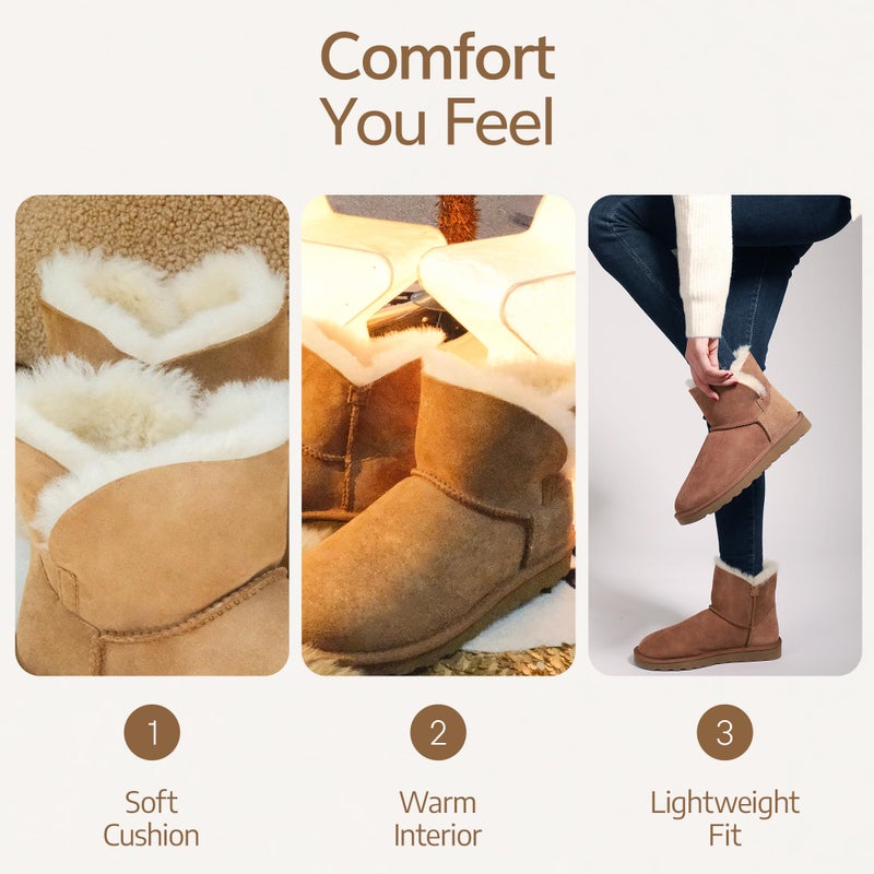 WaySoft Genuine Australia Sheepskin Snow Winter Boots for Women, Classic Water Resistance Shearling Boots Women (7, Chestnut) - Image 5